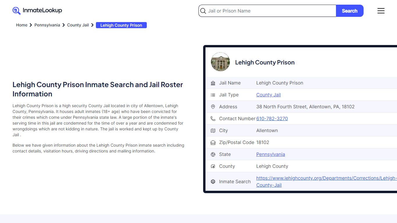 Lehigh County Prison Inmate Search and Jail Roster Information